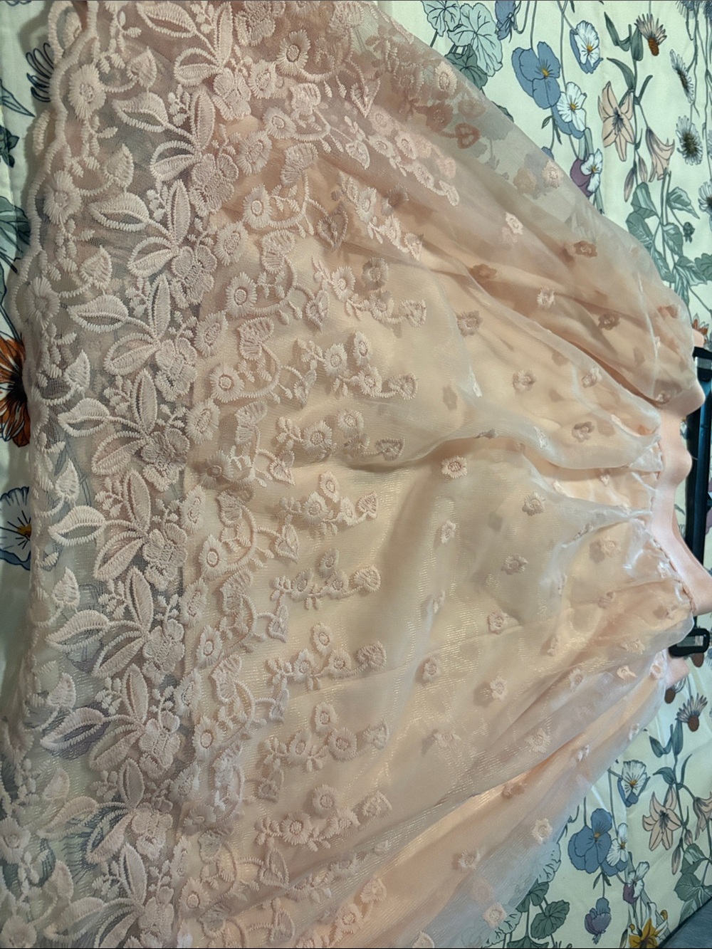 Metro Wear Pale Blush Lace flare floral lace on skirt and matching sweater.
